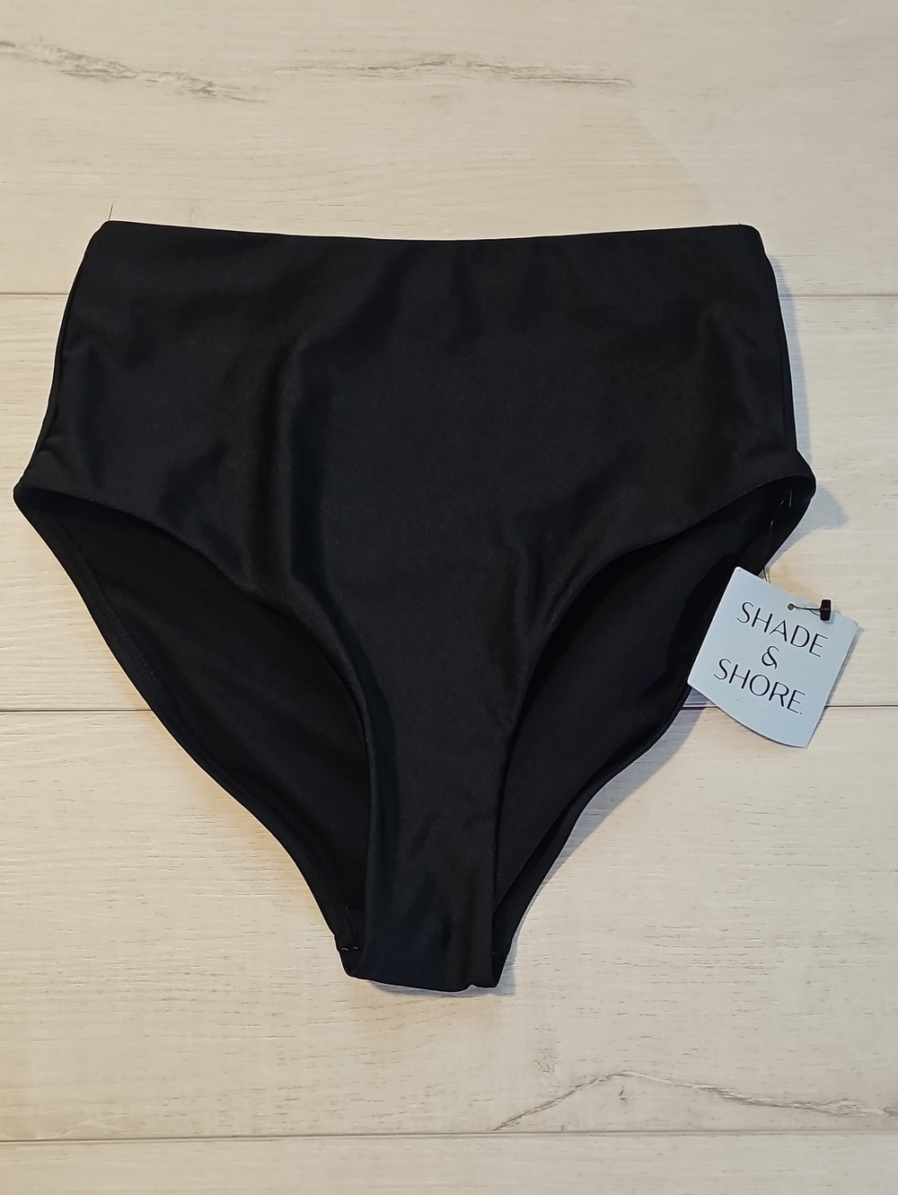 Shade & Shore Women's XS Metallic Black High Waist Full Coverage Bikini Bottom